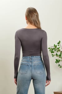 Image 8 of Round Neck Long Sleeve Fitted Knit Top