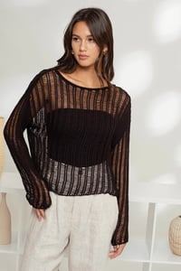 Image 4 of Sheer Crochet Ladder Knit Pullover Sweater