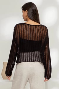 Image 6 of Sheer Crochet Ladder Knit Pullover Sweater