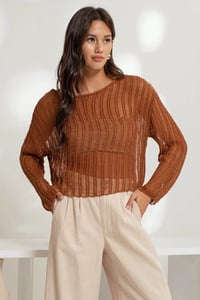 Image 9 of Sheer Crochet Ladder Knit Pullover Sweater