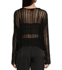 Image 2 of Sheer Crochet Ladder Knit Pullover Sweater