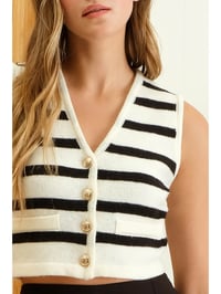 Image 1 of Stripe Button Down Sleeveless Crop Knit Cardigan