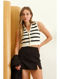 Image 4 of Stripe Button Down Sleeveless Crop Knit Cardigan