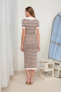 Image 2 of Stripe Crochet Knit Collared Midi Dress