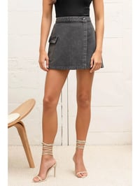 Image 1 of Wrap Denim Mini Cargo Skirt