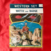 Image 1 of Western Set (Watch and Badge) mask (1950s) - Unopened original package (Japan)