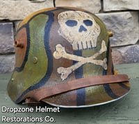 Image 1 of Replica WWI German M-1916 Helmet & Leather Liner. Camouflage Pattern. Freikorps.
