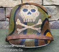 Image 5 of Replica WWI German M-1916 Helmet & Leather Liner. Camouflage Pattern. Freikorps.