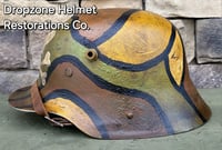 Image 4 of Replica WWI German M-1916 Helmet & Leather Liner. Camouflage Pattern. Freikorps.