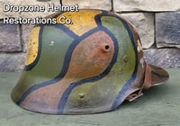 Image 2 of Replica WWI German M-1916 Helmet & Leather Liner. Camouflage Pattern. Freikorps.