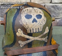 Image 7 of Replica WWI German M-1916 Helmet & Leather Liner. Camouflage Pattern. Freikorps.