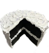 Image 3 of Medium size Swirly Two Layer Dark Chocolate Cake with White Icing cake, faux cake, fake food, 6 i...