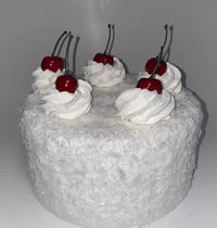 Image 4 of Fake Food Coconut Icing Cake With Cherries On Top Cake 8x6”