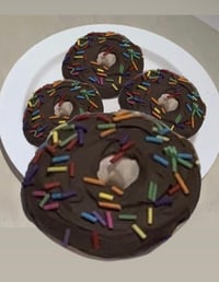 Image 1 of Chocolate Doughnuts with sprinkles/exciting fake food doughnuts/fake food/home decoration/fake do...