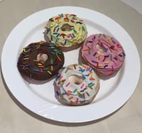 Image 4 of Chocolate Doughnuts with sprinkles/exciting fake food doughnuts/fake food/home decoration/fake do...