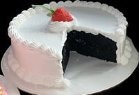 Image 1 of Nice Strawberry center Vanilla and Chocolate Cute Cake 8” round x 3” tall