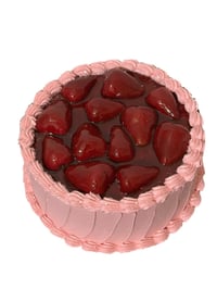 Image 2 of Fake Food, Pretend, Life Size Strawberry Glaze Pink Cake, Size 6”round x 2”tall