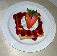 Image 1 of The perfect breakfast prop/rectangle waffle, strawberry and cream/4X2 inches/ FAKE FOOD, glazed w...