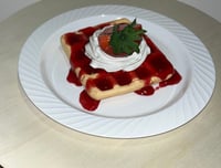 Image 2 of The perfect breakfast prop/rectangle waffle, strawberry and cream/4X2 inches/ FAKE FOOD, glazed w...