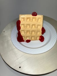 Image 3 of The perfect breakfast prop/rectangle waffle, strawberry and cream/4X2 inches/ FAKE FOOD, glazed w...