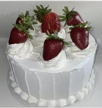 Image 1 of Fake Food Retro White cake with decorated strawberries, centerpiece, party size 6x6