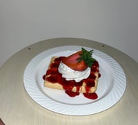 Image 4 of The perfect breakfast prop/rectangle waffle, strawberry and cream/4X2 inches/ FAKE FOOD, glazed w...