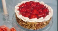 Image 2 of Large size, Strawberry and Cream Cheesecake,faux strawberries, centerpiece, cheesecake Size is 8 ...
