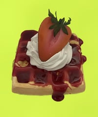 Image 6 of The perfect breakfast prop/rectangle waffle, strawberry and cream/4X2 inches/ FAKE FOOD, glazed w...