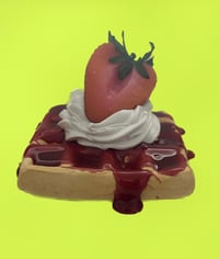 Image 7 of The perfect breakfast prop/rectangle waffle, strawberry and cream/4X2 inches/ FAKE FOOD, glazed w...