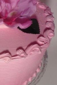 Image 2 of Fake Cake, fake food, fake cake, Swirly Piped with pink flower on top 8x6