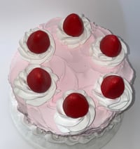 Image 2 of Light Pink Fake Food Loaded Strawberry Cream Cake, Strawberries &amp; Swirl Dollops, Cake 8x6”