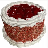 Image 1 of 6x5” FAKE FOOD, glazed Strawberry crumb, dessert, fruit, Cake, centerpiece