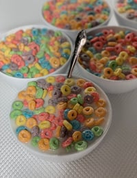 Image 1 of Fake Food fruit loops rainbow cereal with milk/ 6 inch round thick plastic bowl w/spoon inside/ p...