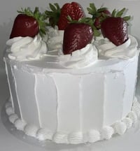 Image 2 of Fake Food Retro White cake with decorated strawberries, centerpiece, party size 8x6