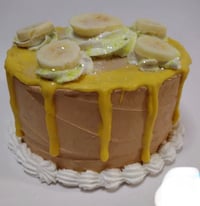 Image 1 of Fake Food, Super Banana cream and caramel Cake, with yellow sugar shimmer Sprinkles size 6x5”