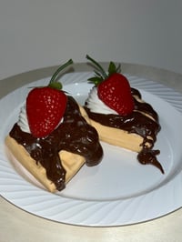 Image 4 of FAKERY BAKERY SHOP/fake food/Looks so delicious/Two chocolate smothered rectangle waffle/4x2 inch...