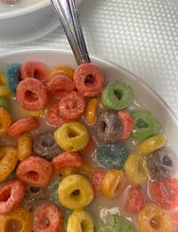 Image 3 of Fake Food fruit loops rainbow cereal with milk/ 6 inch round thick plastic bowl w/spoon inside/ p...