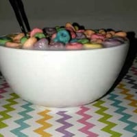 Image 4 of Fake Food fruit loops rainbow cereal with milk/ 6 inch round thick plastic bowl w/spoon inside/ p...