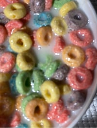 Image 5 of Fake Food fruit loops rainbow cereal with milk/ 6 inch round thick plastic bowl w/spoon inside/ p...