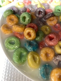 Image 6 of Fake Food fruit loops rainbow cereal with milk/ 6 inch round thick plastic bowl w/spoon inside/ p...