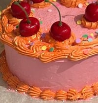 Image 3 of Festive Glittery/ Sparkle Cake for display/ fake cake/ orange and pink cake/ red cherries/fake fo...