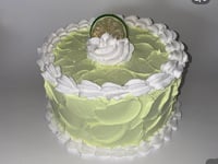 Image 1 of Fake Food, Large Creamy Lime Cake with White Icing cake, faux cake, fake food, 6 inch Width by 6 ...