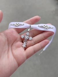 Image 2 of Coquette Angelic Silver & Pearl Cross Choker