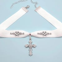 Image 1 of Coquette Angelic Silver & Pearl Cross Choker