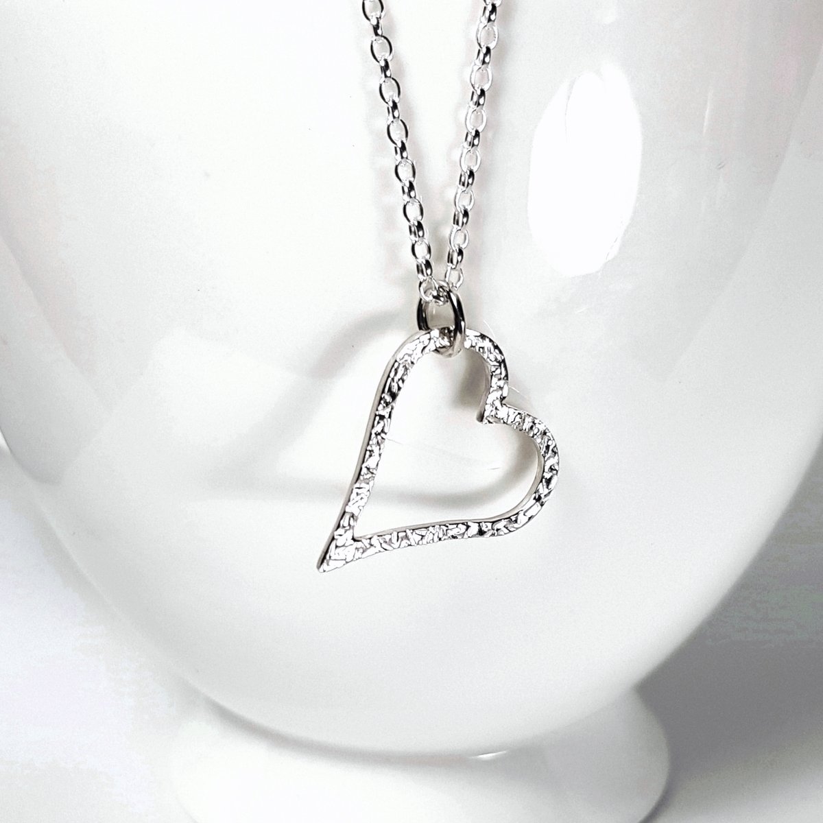 Image of Sterling Silver Heart Necklace, Handmade Solid Silver Open Heart Pendant, UK Hallmark
