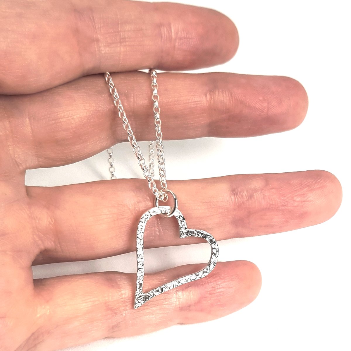 Image of Sterling Silver Heart Necklace, Handmade Solid Silver Open Heart Pendant, UK Hallmark