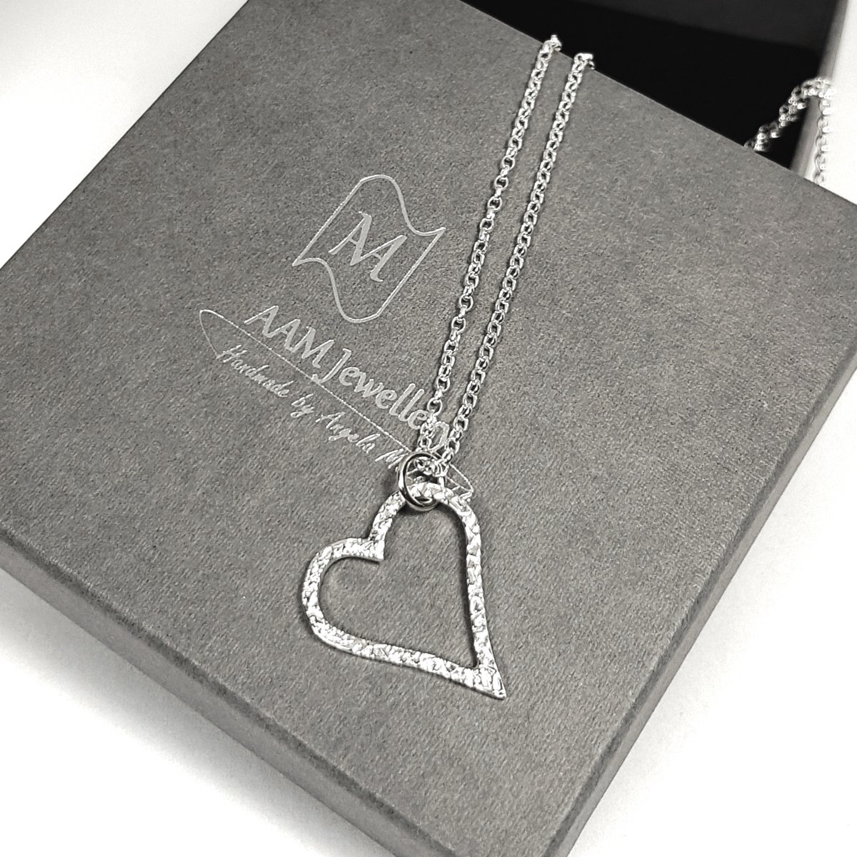 Image of Sterling Silver Heart Necklace, Handmade Solid Silver Open Heart Pendant, UK Hallmark