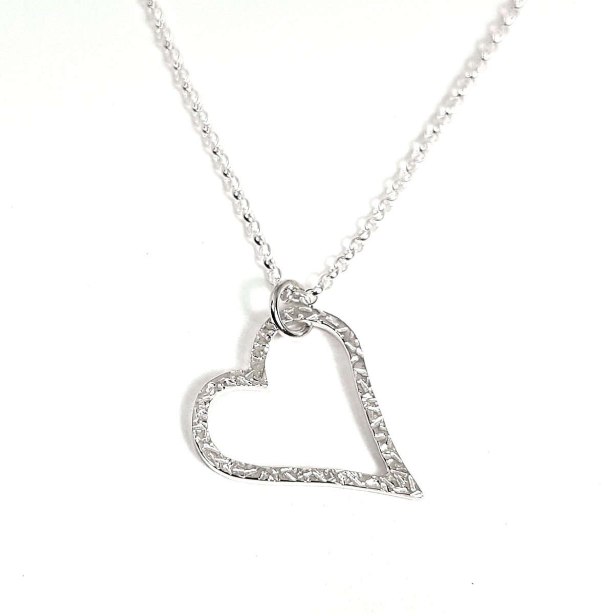 Image of Sterling Silver Heart Necklace, Handmade Solid Silver Open Heart Pendant, UK Hallmark