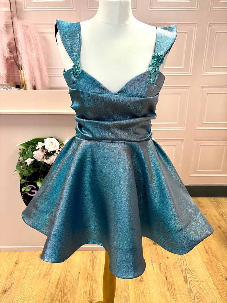 Image of Blue metallic skater dress 