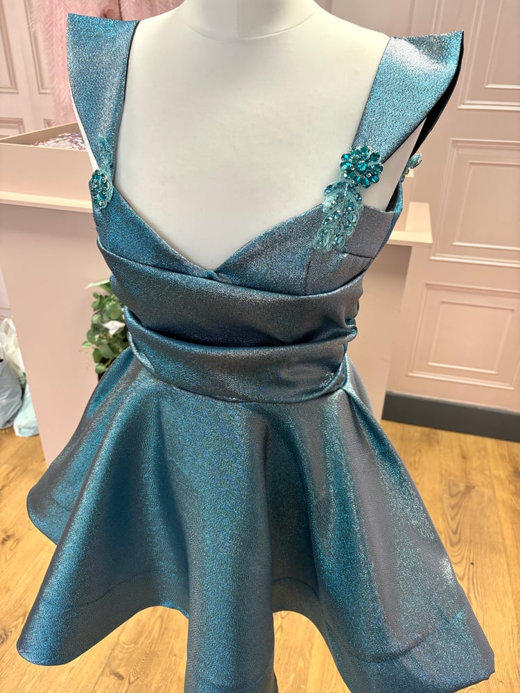 Image of Blue metallic skater dress 